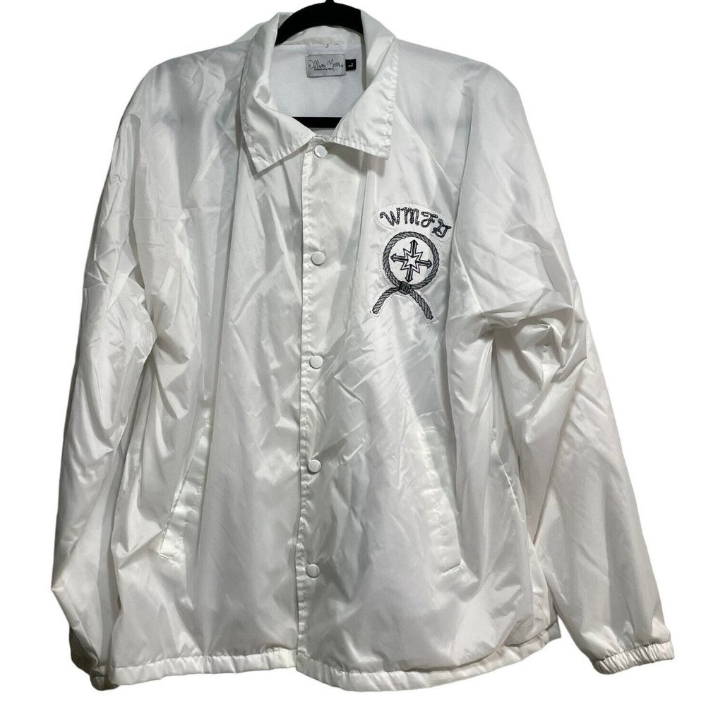 William Morris Fashion Galleries Embroidered White Nylon Windbreaker Jacket Sz L